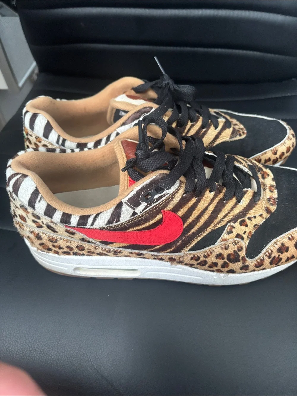 Nike Sneakers with Red Swoosh and Animal Print